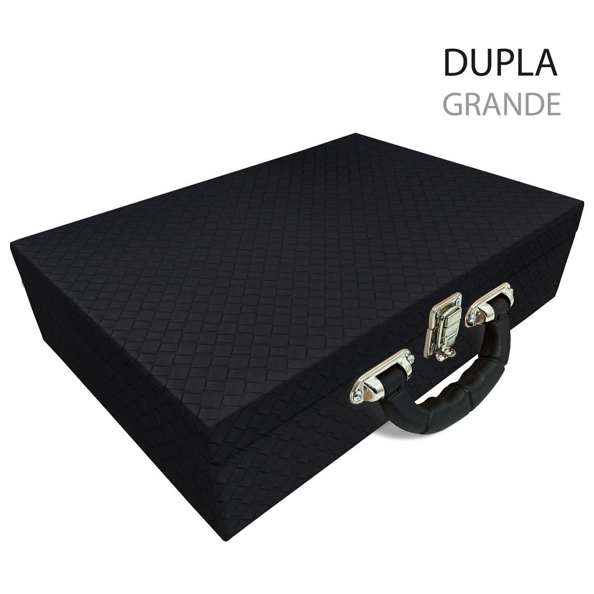 Estojo Maleta Porta Jóias Duplo Grande Bali Preto Com Alça Cromada e Espelho