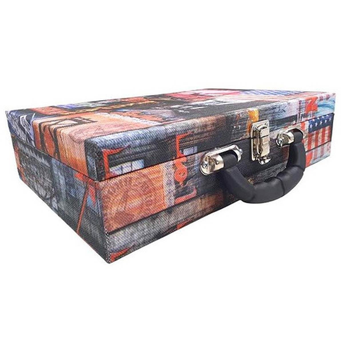 Estojo Maleta Porta Jóias Duplo Grande Big Apple Com Alça Preta e Espelho