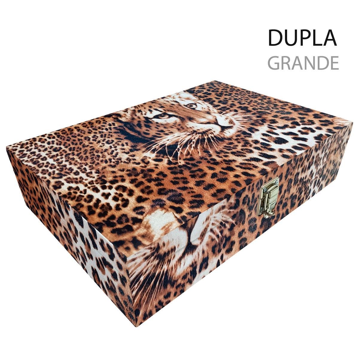 Estojo Maleta Porta Jóias Duplo Grande Cara Da Onça Sem Alça e Com Espelho