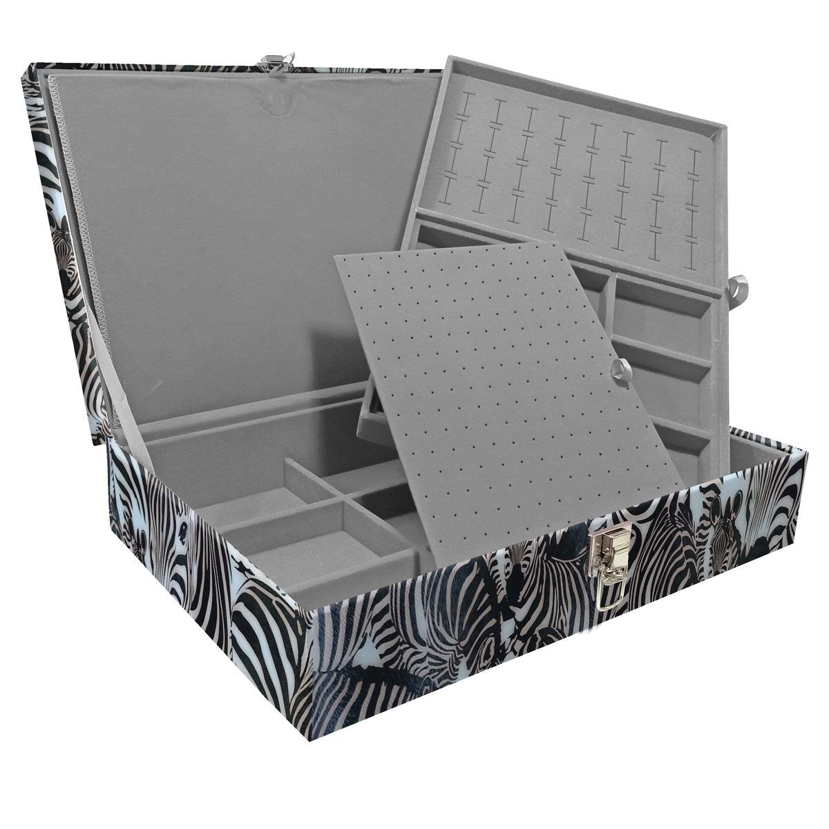 Estojo Maleta Porta Jóias Duplo Grande Cara Da Zebra Sem Alça e Com Imã