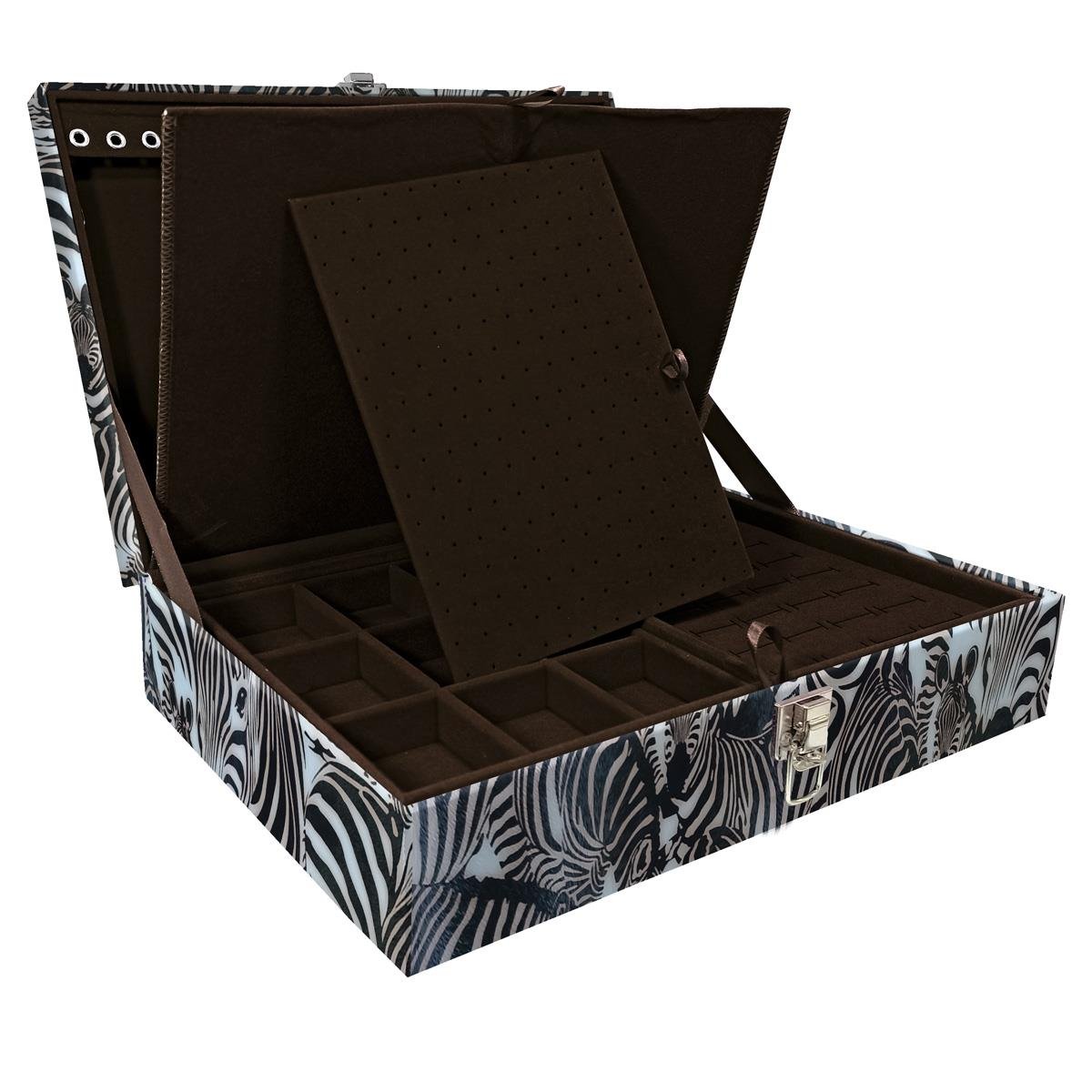 Estojo Maleta Porta Jóias Duplo Grande Cara Da Zebra Sem Alça e Com Imã