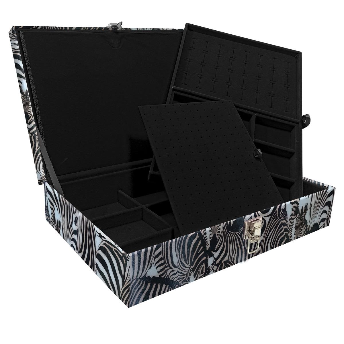 Estojo Maleta Porta Jóias Duplo Grande Cara Da Zebra Sem Alça e Com Imã