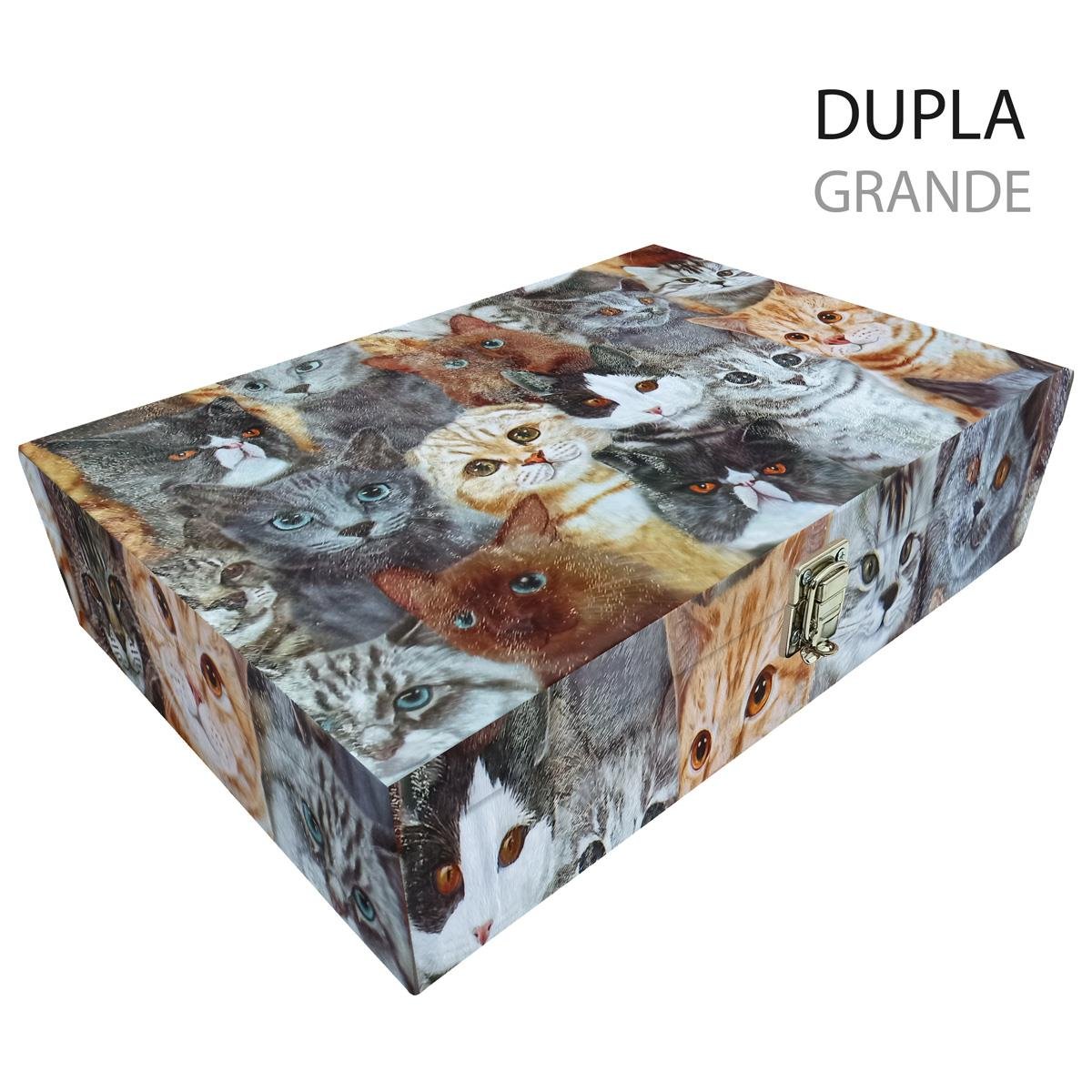 Estojo Maleta Porta Jóias Duplo Grande Cara De Gatos Sem Alça e Com Espelho