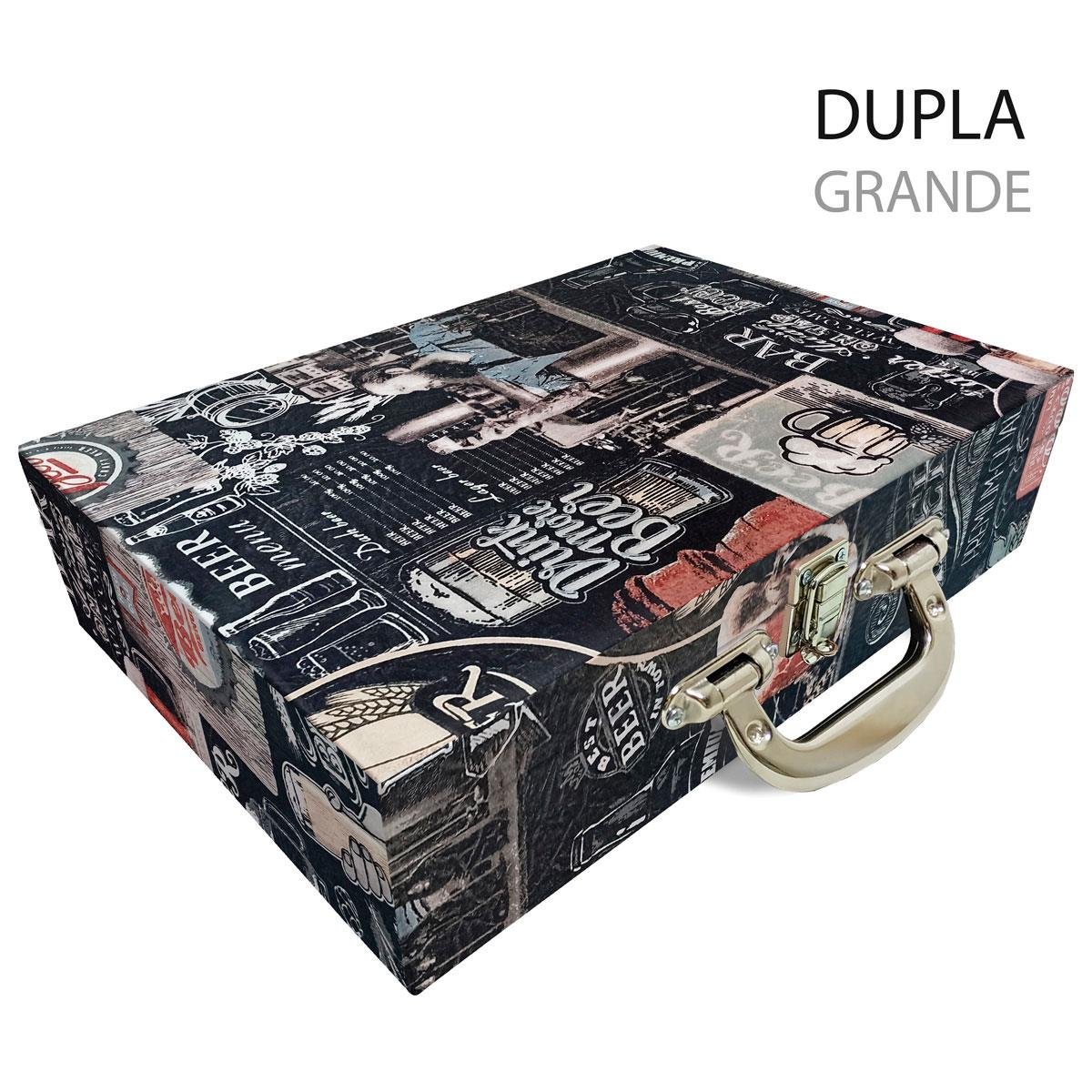 Estojo Maleta Porta Jóias Duplo Grande Cerveja Com Alça Cromada e Espelho