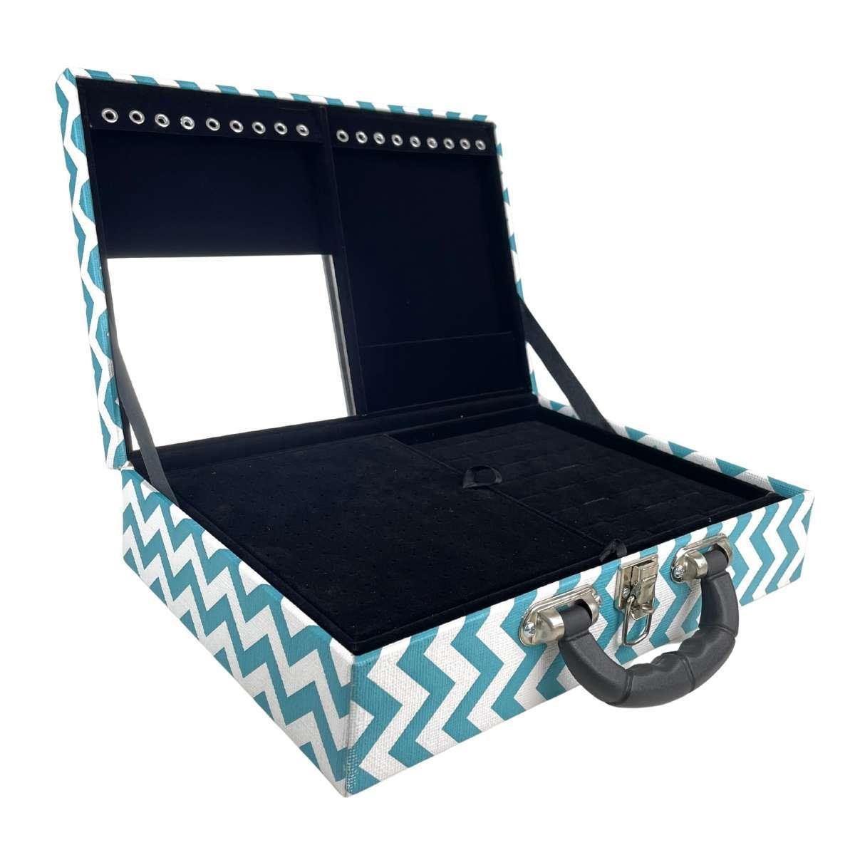 MALETA DUPLA GRANDE CHEVRON TIFFANY COM ALÇA PRETA E ESPELHO