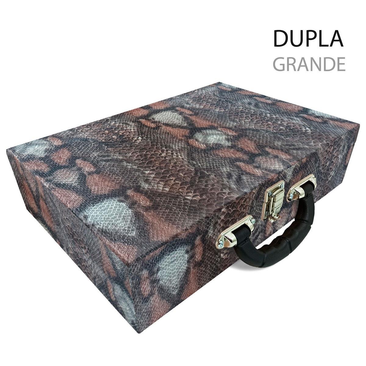 Estojo Maleta Porta Jóias Duplo Grande Cobra Com Alça Preta e Espelho