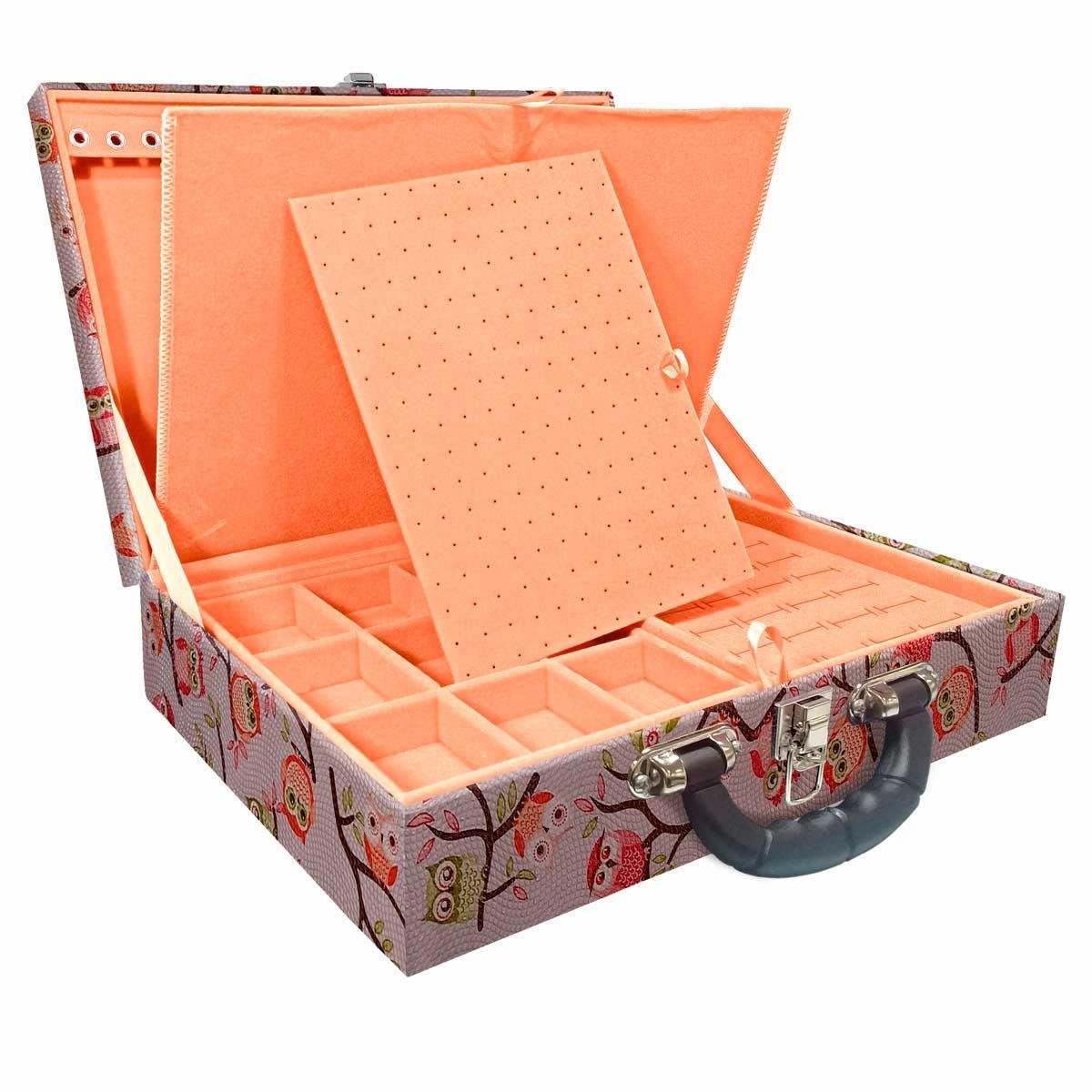 Maleta Dupla Grande Coruja Fundo Rosa Com Alça Preta e Imã - Sob Encomenda