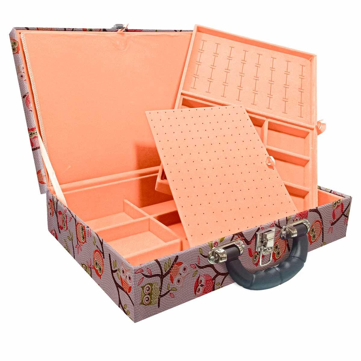 Maleta Dupla Grande Coruja Fundo Rosa Com Alça Preta e Imã - Sob Encomenda