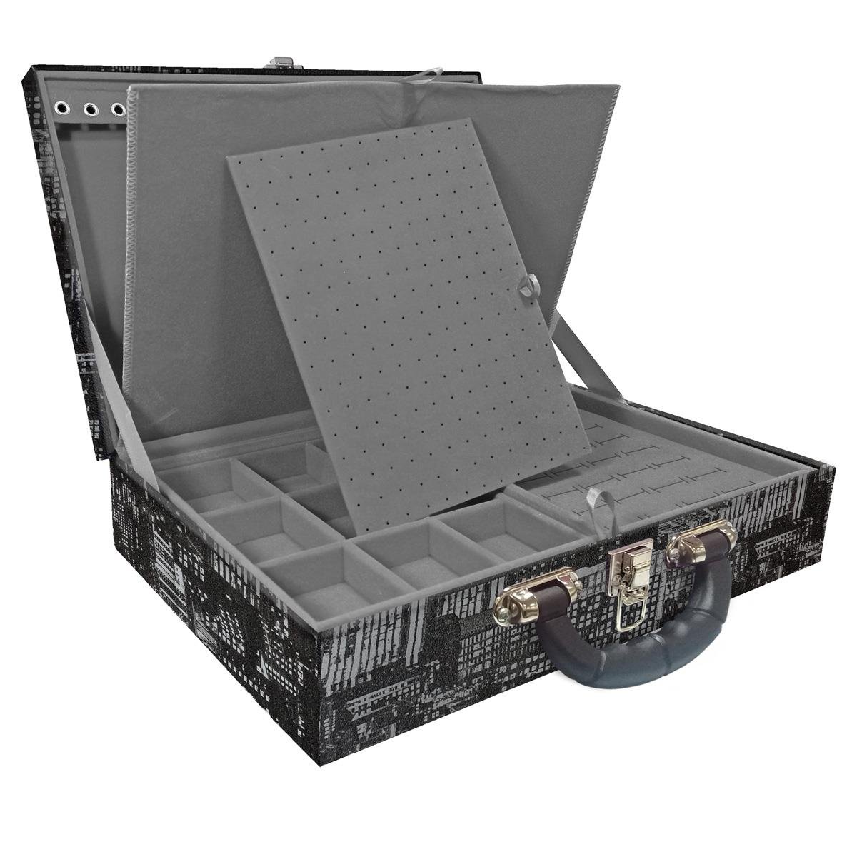 Estojo Maleta Porta Jóias Duplo Grande Dark City Com Alça Preta e Imã