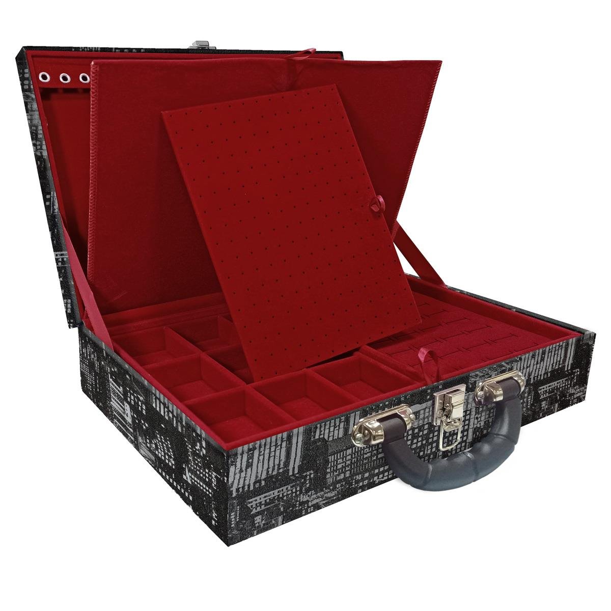 Estojo Maleta Porta Jóias Duplo Grande Dark City Com Alça Preta e Imã