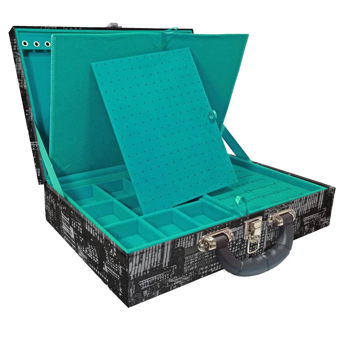 Estojo Maleta Porta Jóias Duplo Grande Dark City Com Alça Preta e Imã