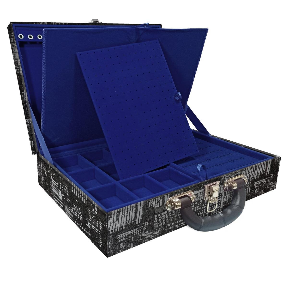 Estojo Maleta Porta Jóias Duplo Grande Dark City Com Alça Preta e Imã