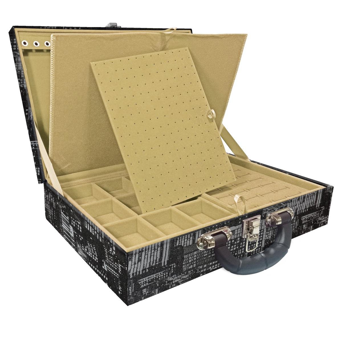 Estojo Maleta Porta Jóias Duplo Grande Dark City Com Alça Preta e Imã