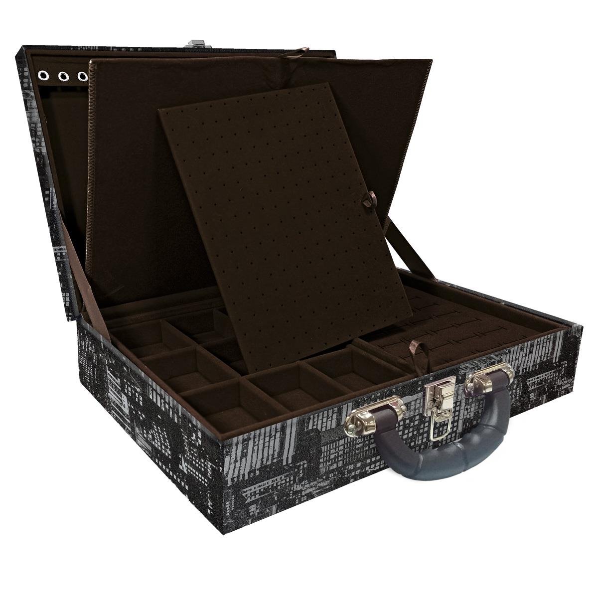 Estojo Maleta Porta Jóias Duplo Grande Dark City Com Alça Preta e Imã