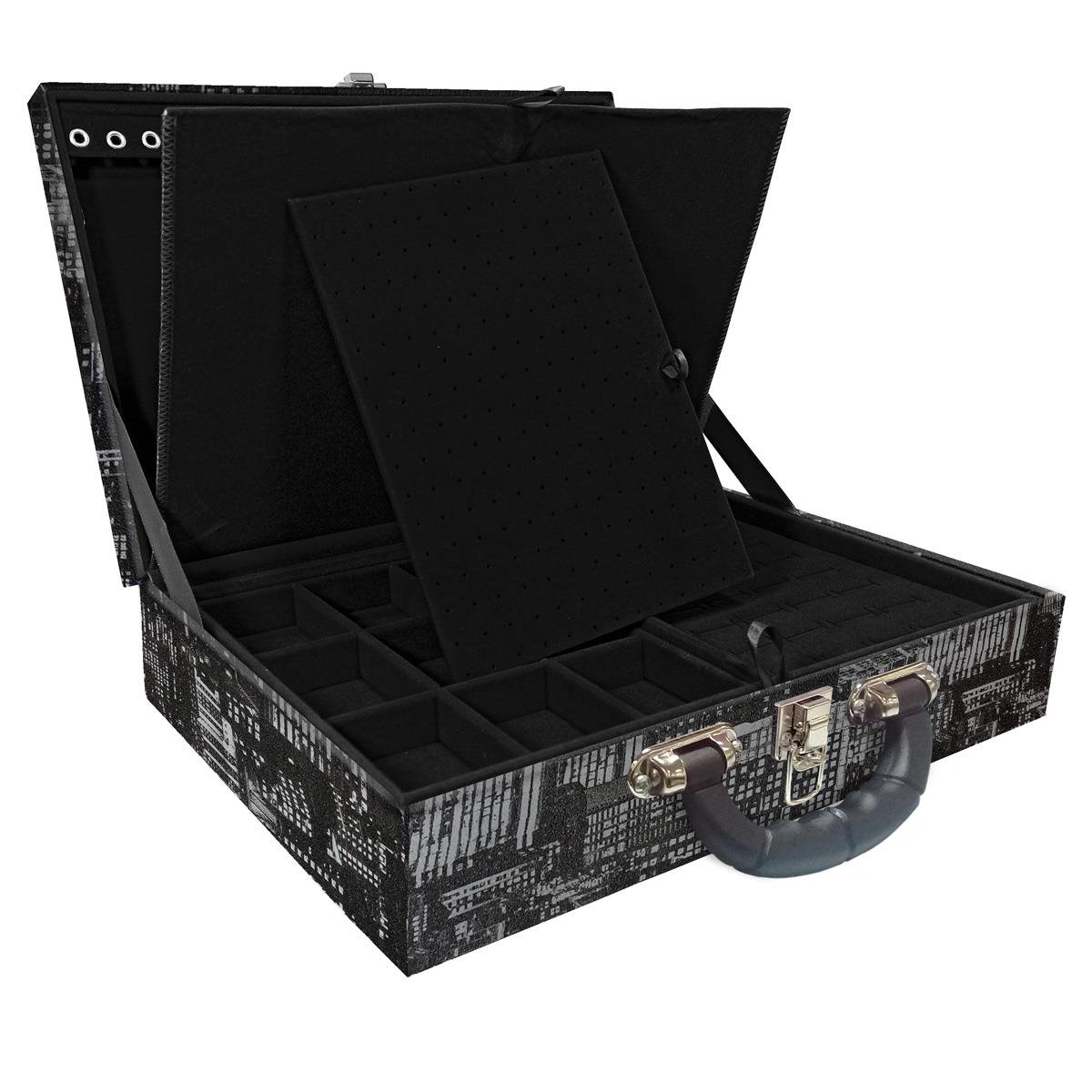 Estojo Maleta Porta Jóias Duplo Grande Dark City Com Alça Preta e Imã
