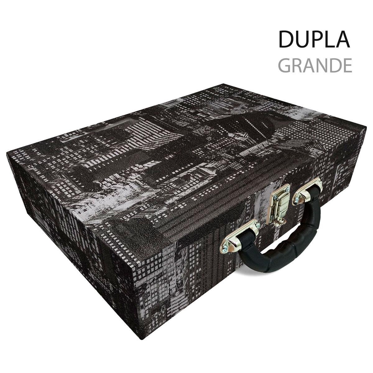 Estojo Maleta Porta Jóias Duplo Grande Dark City Com Alça Preta e Imã