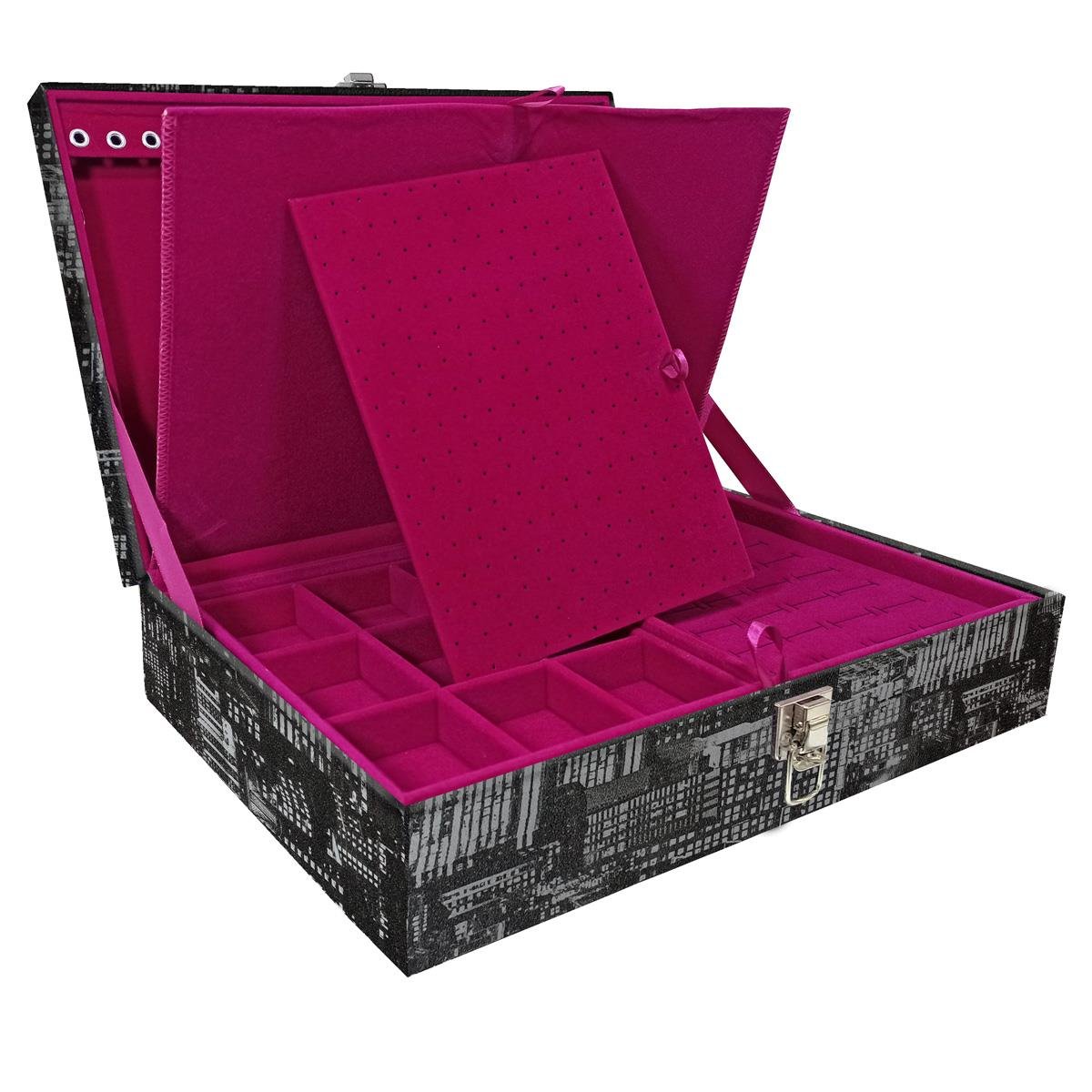 Estojo Maleta Porta Jóias Duplo Grande Dark City Sem Alça e Com Imã