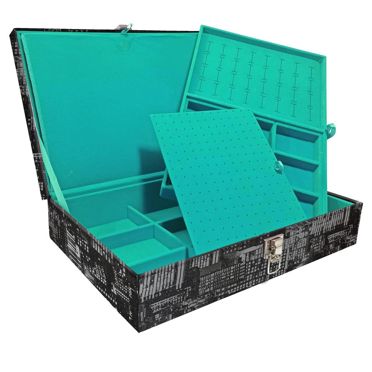 Estojo Maleta Porta Jóias Duplo Grande Dark City Sem Alça e Com Imã