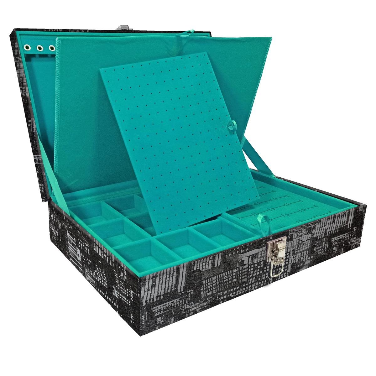 Estojo Maleta Porta Jóias Duplo Grande Dark City Sem Alça e Com Imã