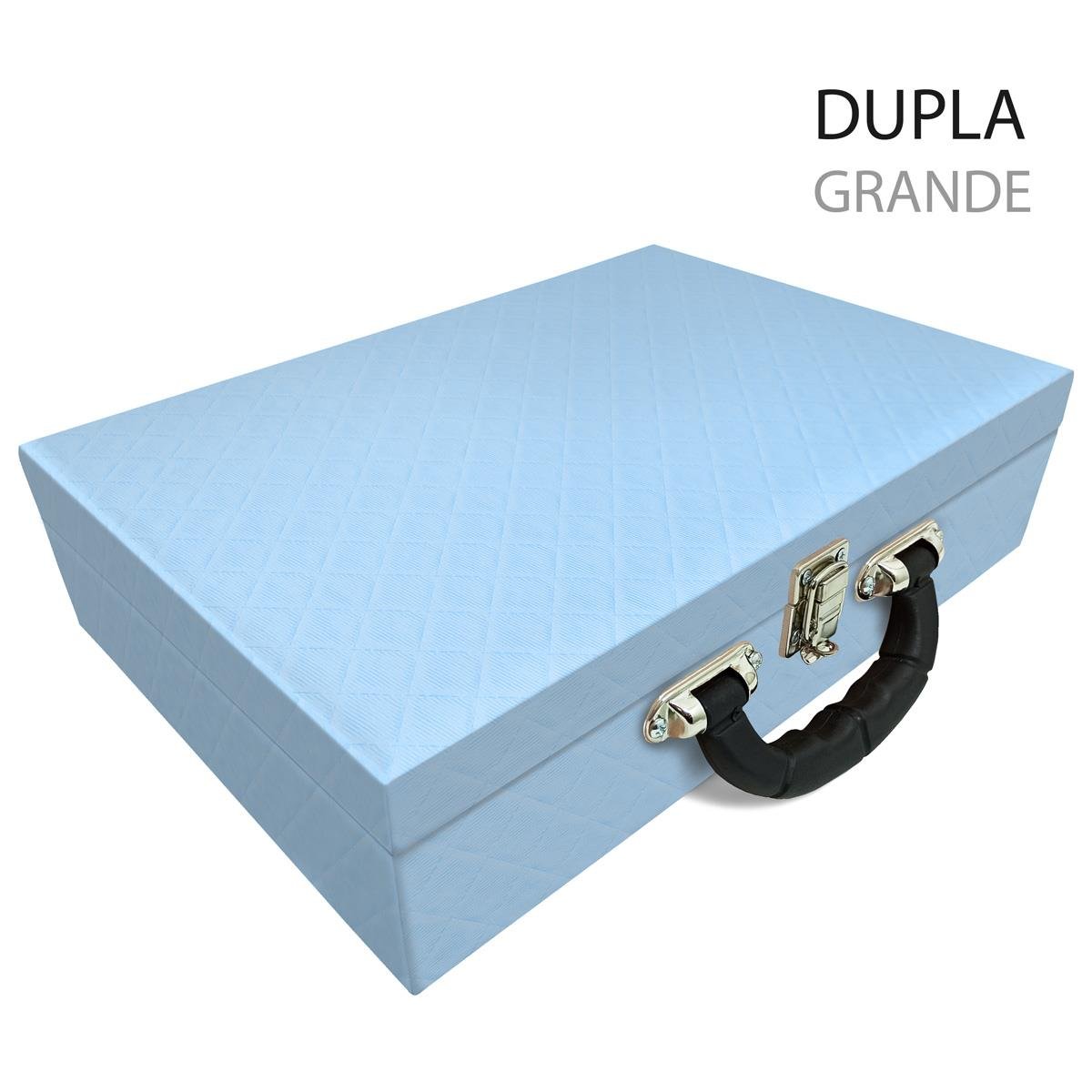 Estojo Maleta Porta Jóias Duplo Grande Dijon Azul Bebê Com Alça Preta e Espelho