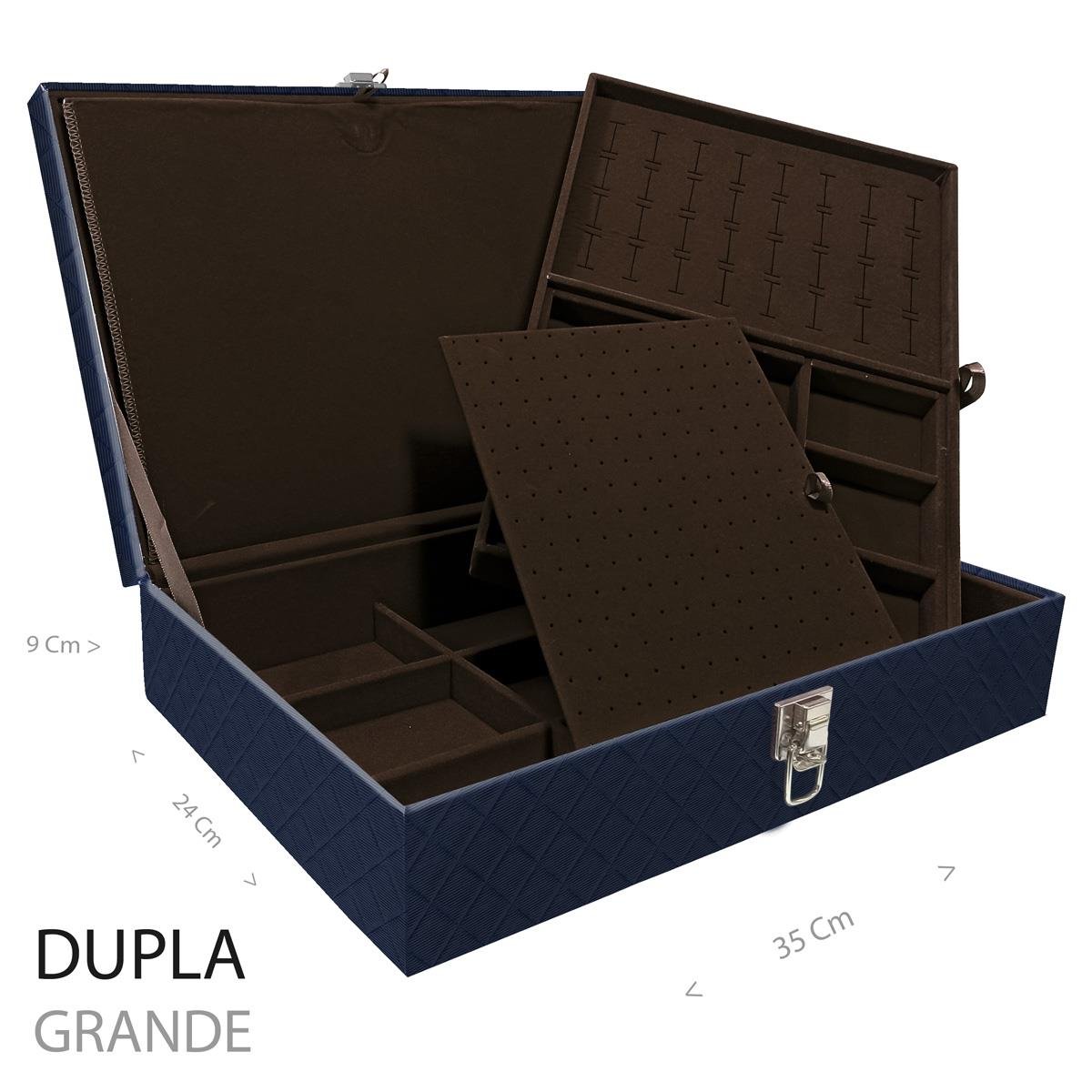 Estojo Maleta Porta Jóias Duplo Grande Dijon Azul Marinho Sem Alça e Com Imã