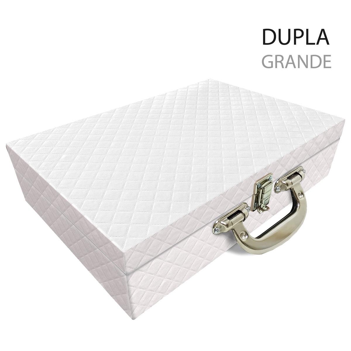 Estojo Maleta Porta Jóias Duplo Grande Dijon Branco Com Alça Cromada e Imã