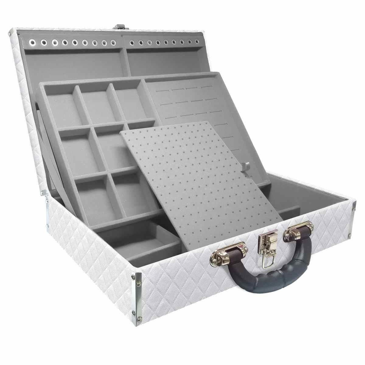 MALETA DUPLA GRANDE DIJON BRANCO COM ALÇA PRETA E ESPELHO COM CANTONEIRA VELUDO