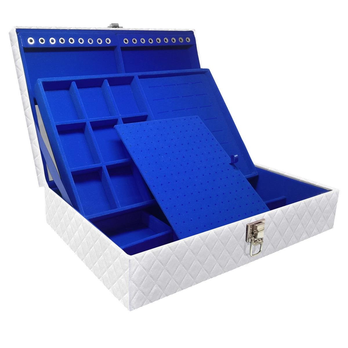 Estojo Maleta Porta Jóias Duplo Grande Dijon Branco Sem Alça e Com Espelho