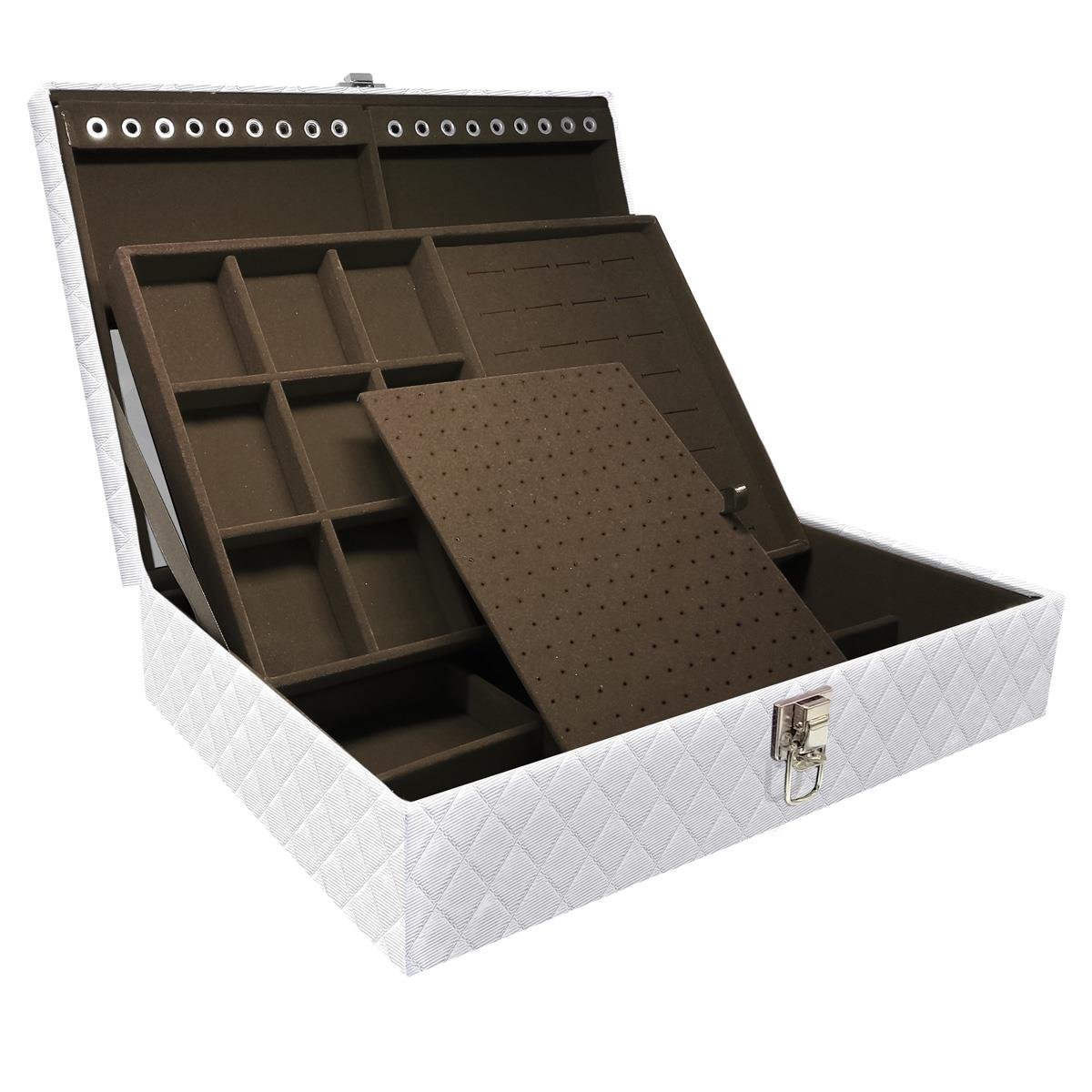 Estojo Maleta Porta Jóias Duplo Grande Dijon Branco Sem Alça e Com Espelho