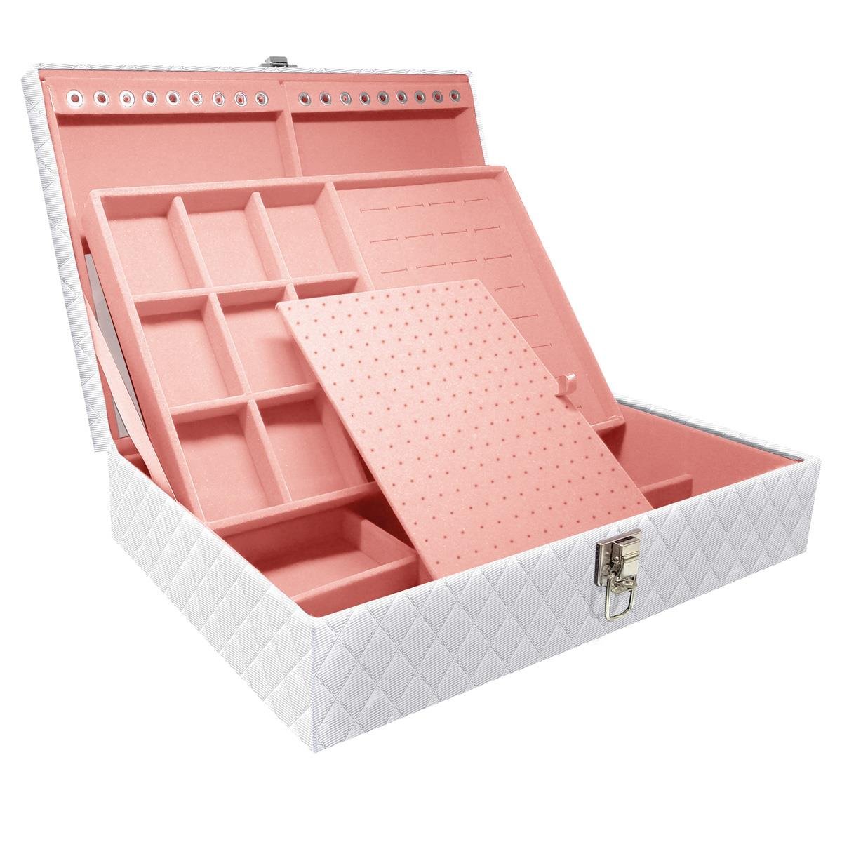 Estojo Maleta Porta Jóias Duplo Grande Dijon Branco Sem Alça e Com Espelho