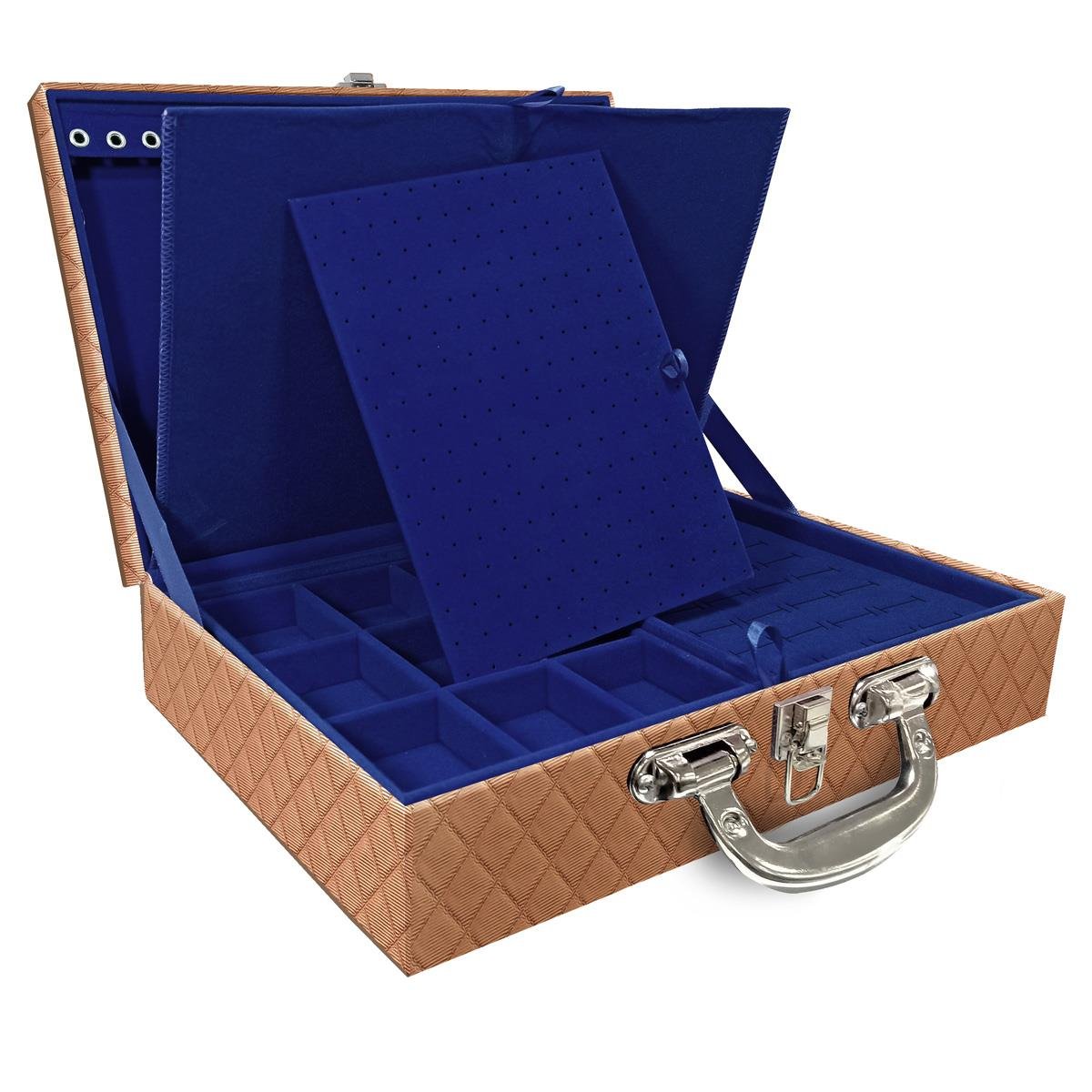 Estojo Maleta Porta Jóias Dupla Grande Dijon Cobre Metalizado Com Alça Cromada e Imã