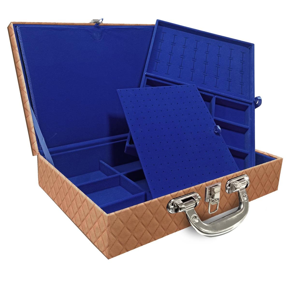 Estojo Maleta Porta Jóias Dupla Grande Dijon Cobre Metalizado Com Alça Cromada e Imã