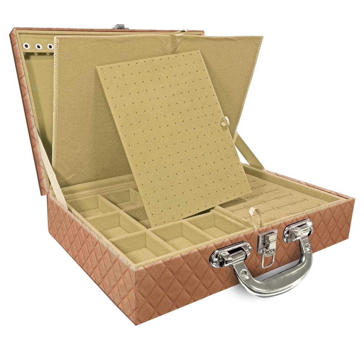 Estojo Maleta Porta Jóias Dupla Grande Dijon Cobre Metalizado Com Alça Cromada e Imã