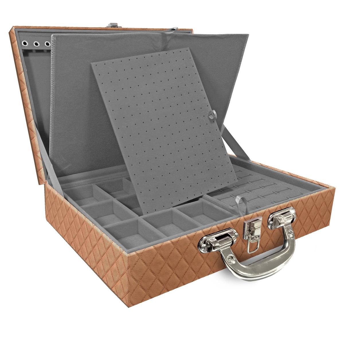 Estojo Maleta Porta Jóias Dupla Grande Dijon Cobre Metalizado Com Alça Cromada e Imã