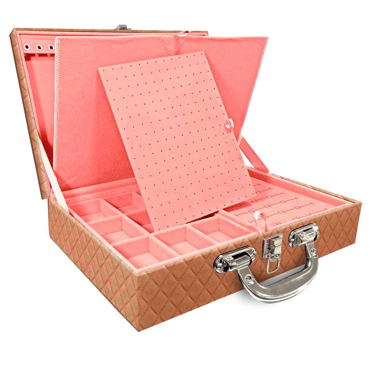 Estojo Maleta Porta Jóias Dupla Grande Dijon Cobre Metalizado Com Alça Cromada e Imã