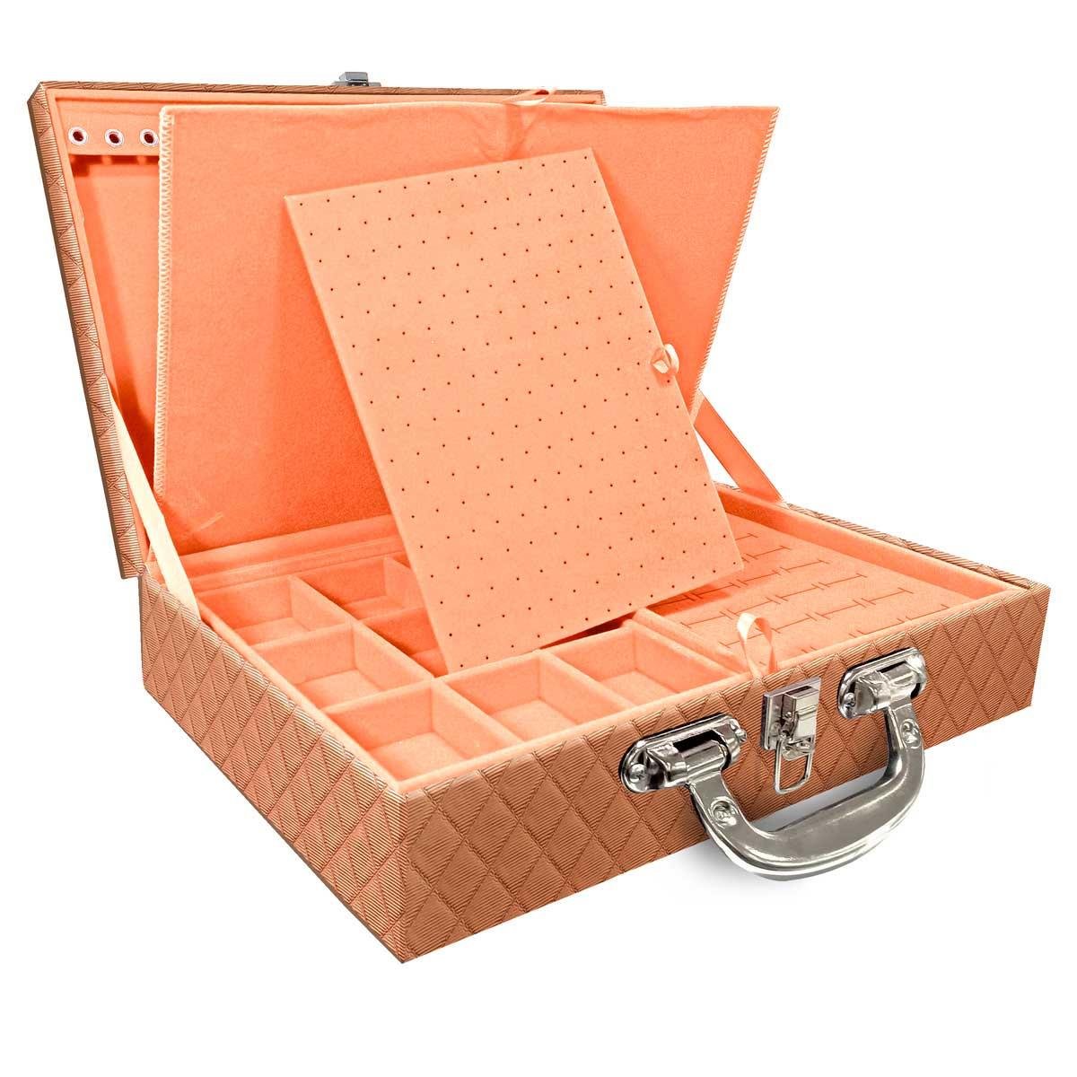 Estojo Maleta Porta Jóias Dupla Grande Dijon Cobre Metalizado Com Alça Cromada e Imã