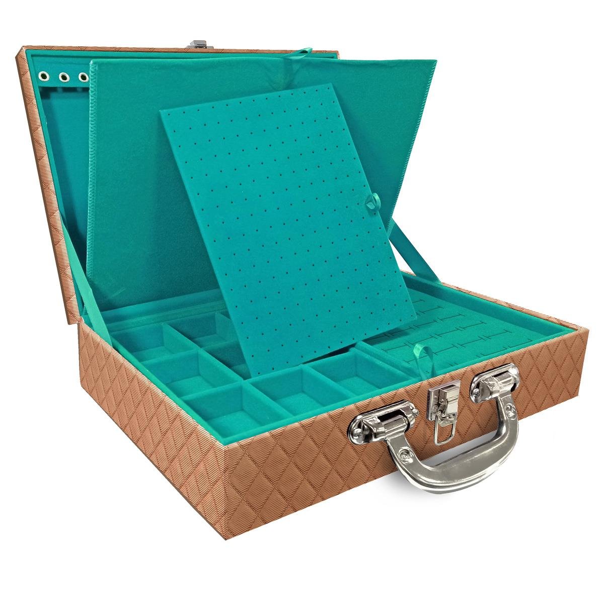 Estojo Maleta Porta Jóias Dupla Grande Dijon Cobre Metalizado Com Alça Cromada e Imã