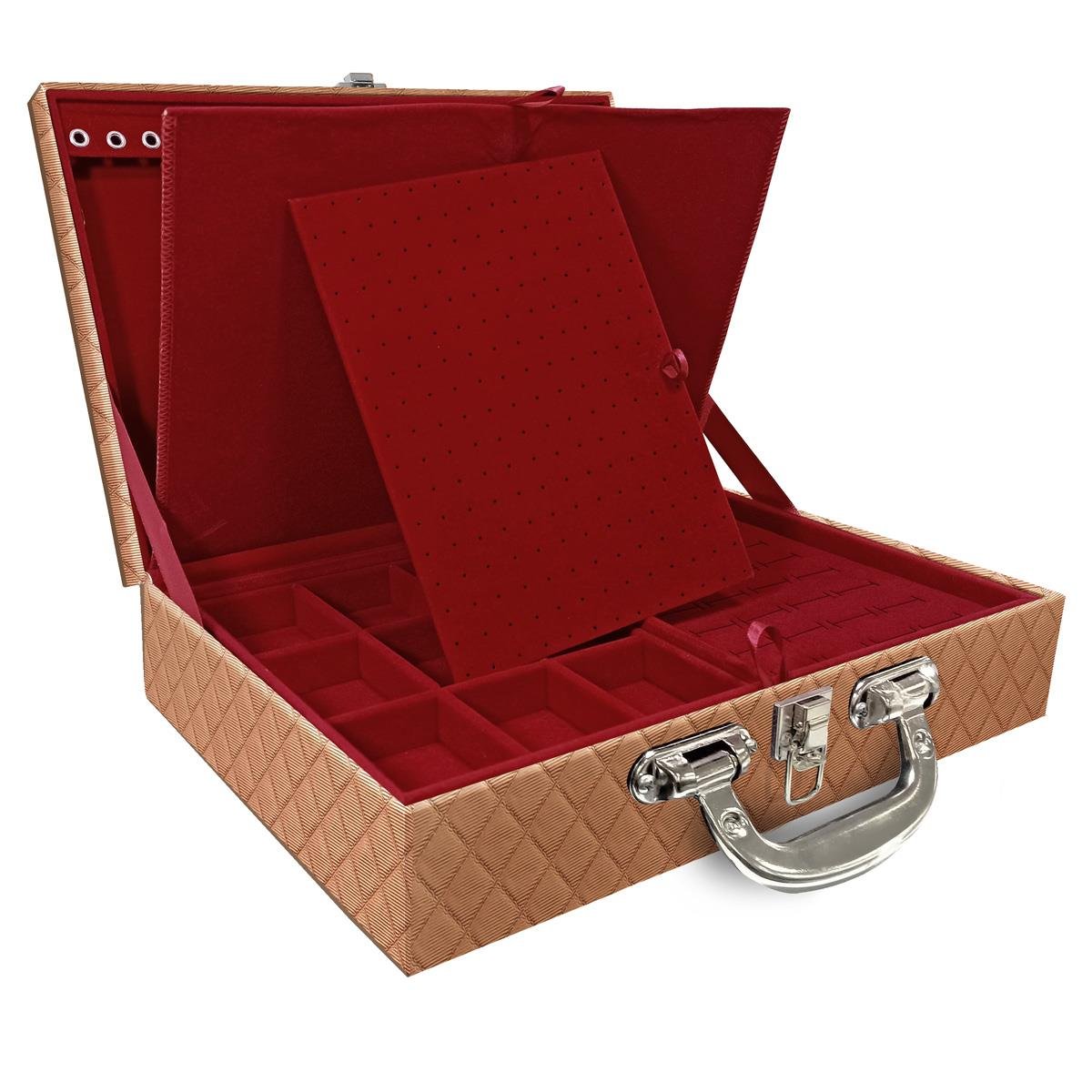 Estojo Maleta Porta Jóias Dupla Grande Dijon Cobre Metalizado Com Alça Cromada e Imã