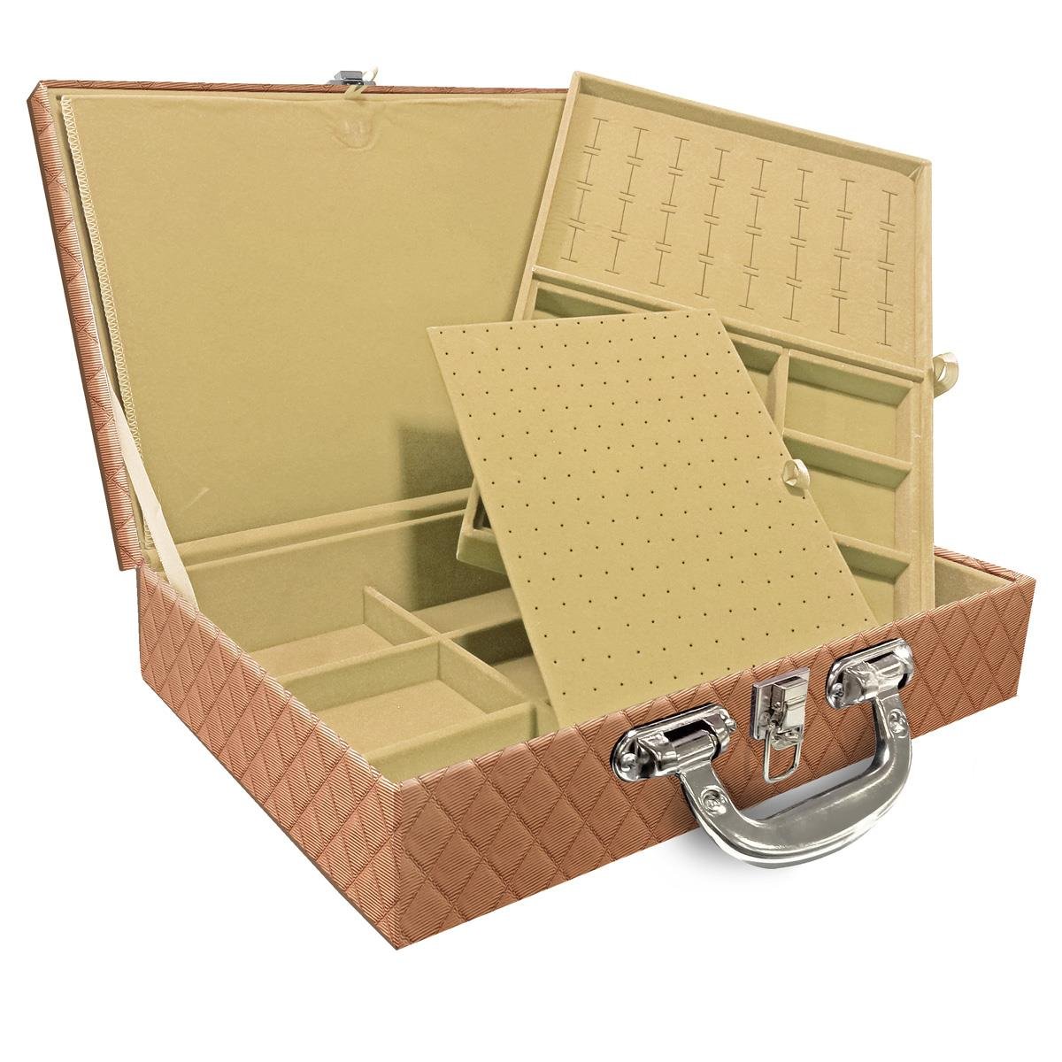 Estojo Maleta Porta Jóias Dupla Grande Dijon Cobre Metalizado Com Alça Cromada e Imã