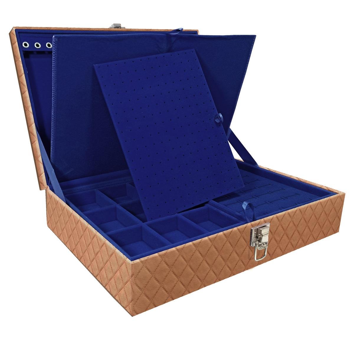 Estojo Maleta Porta Jóias Dupla Grande Dijon Cobre