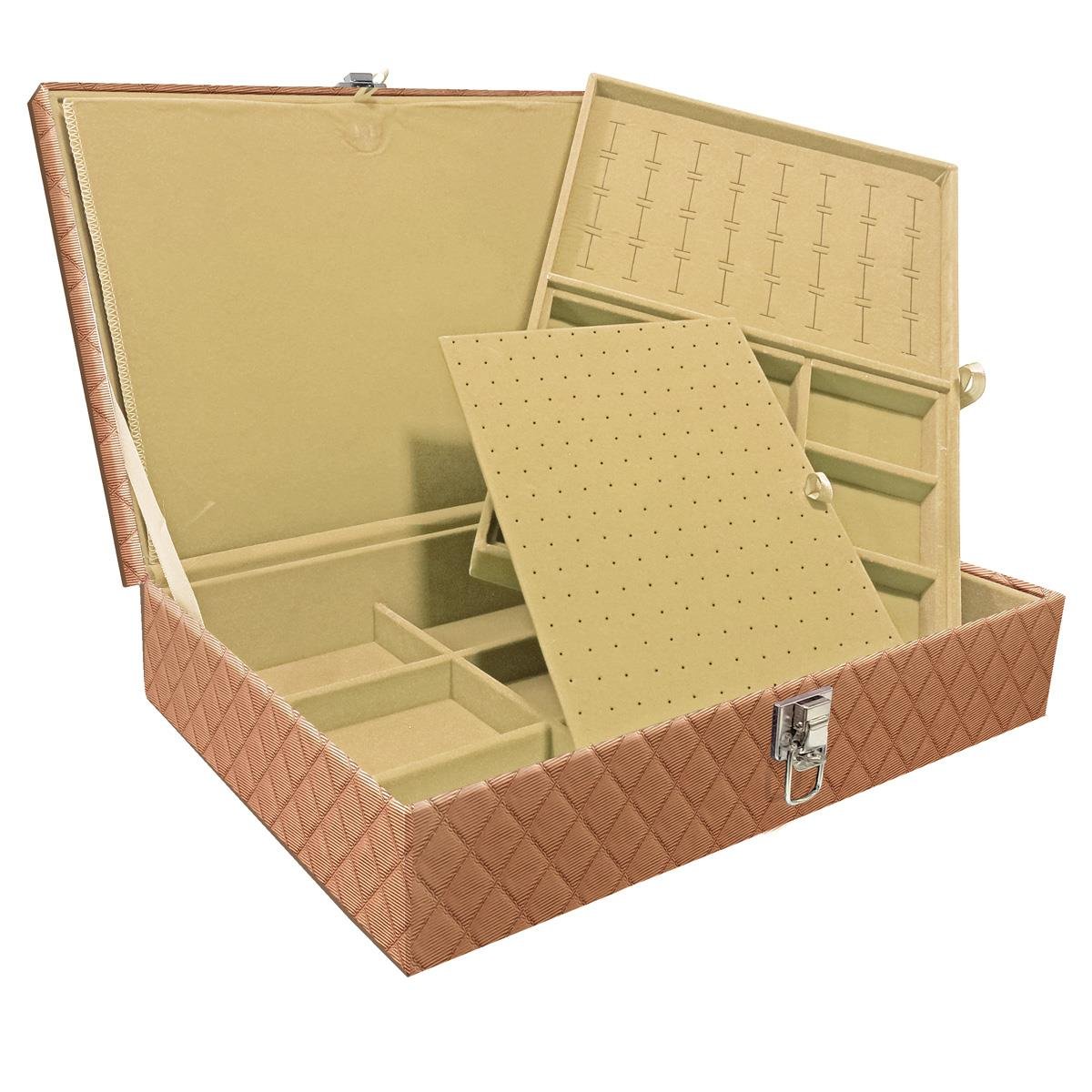 Estojo Maleta Porta Jóias Dupla Grande Dijon Cobre