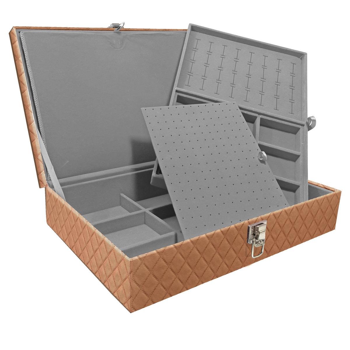 Estojo Maleta Porta Jóias Dupla Grande Dijon Cobre
