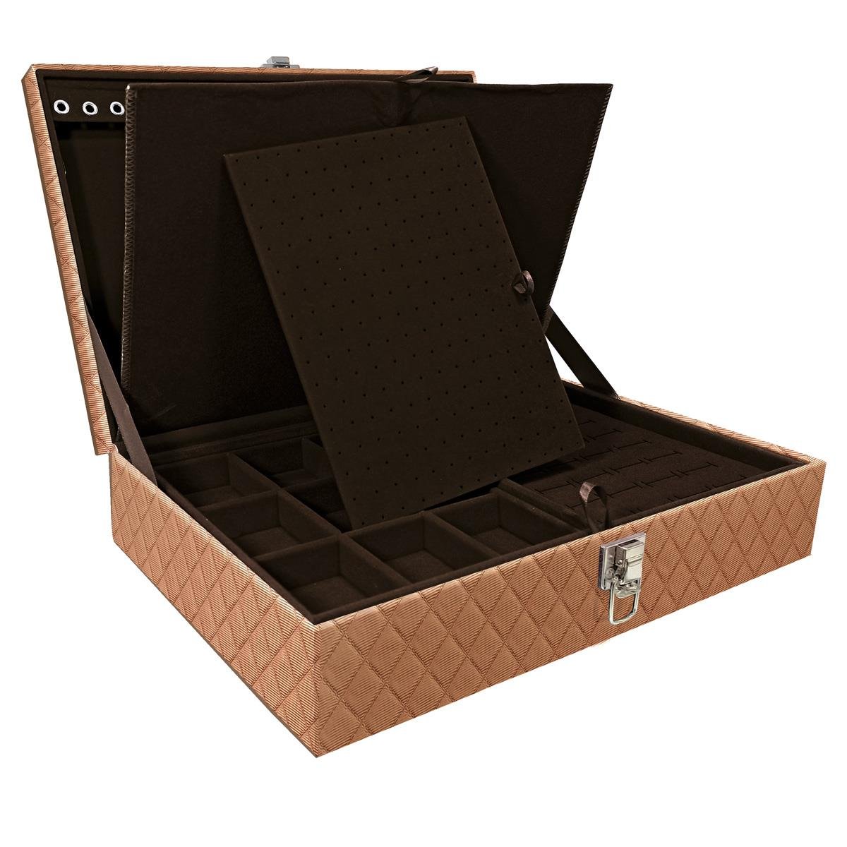 Estojo Maleta Porta Jóias Dupla Grande Dijon Cobre