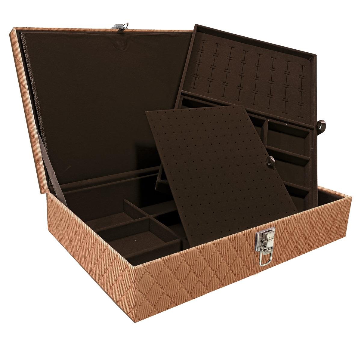 Estojo Maleta Porta Jóias Dupla Grande Dijon Cobre