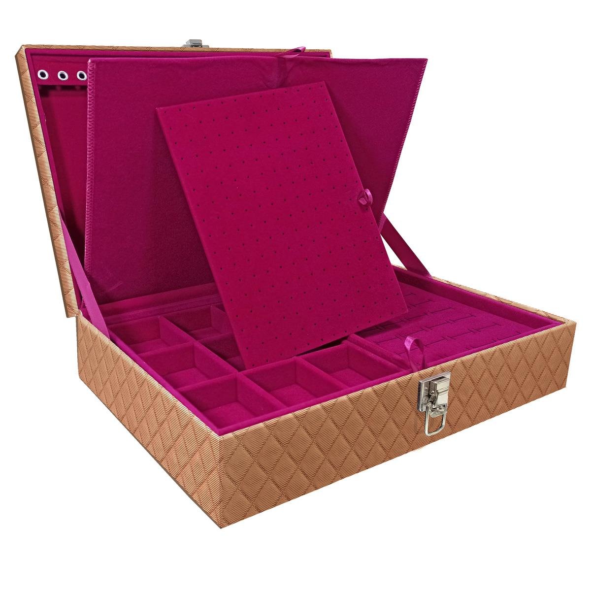 Estojo Maleta Porta Jóias Dupla Grande Dijon Cobre