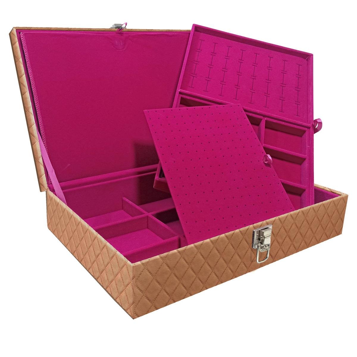 Estojo Maleta Porta Jóias Dupla Grande Dijon Cobre