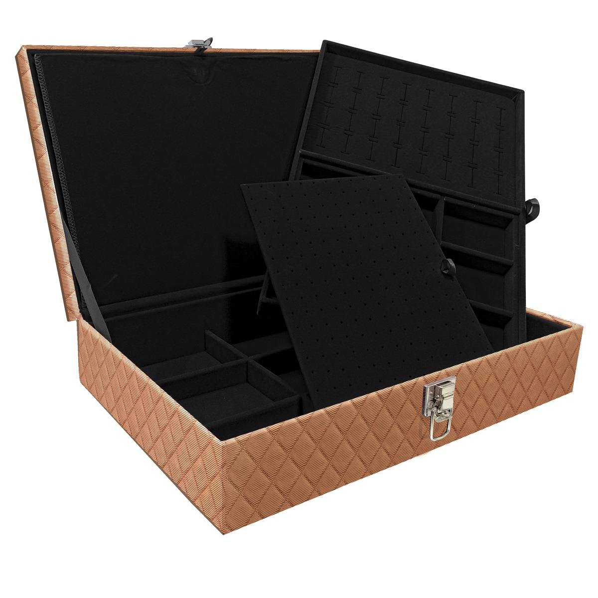 Estojo Maleta Porta Jóias Dupla Grande Dijon Cobre