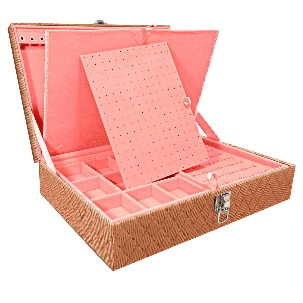 Estojo Maleta Porta Jóias Dupla Grande Dijon Cobre