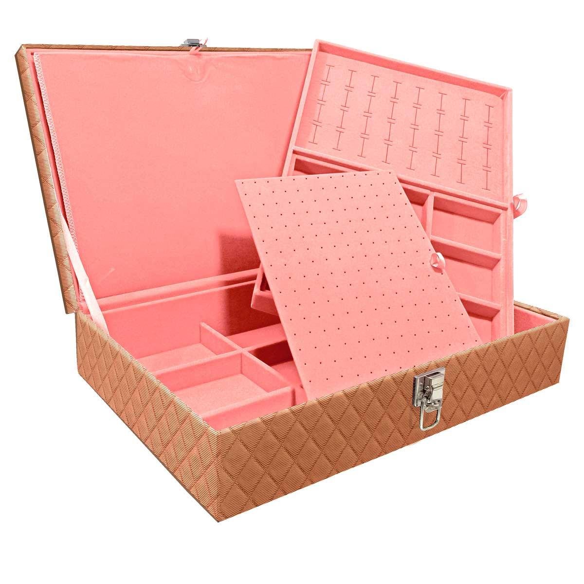Estojo Maleta Porta Jóias Dupla Grande Dijon Cobre