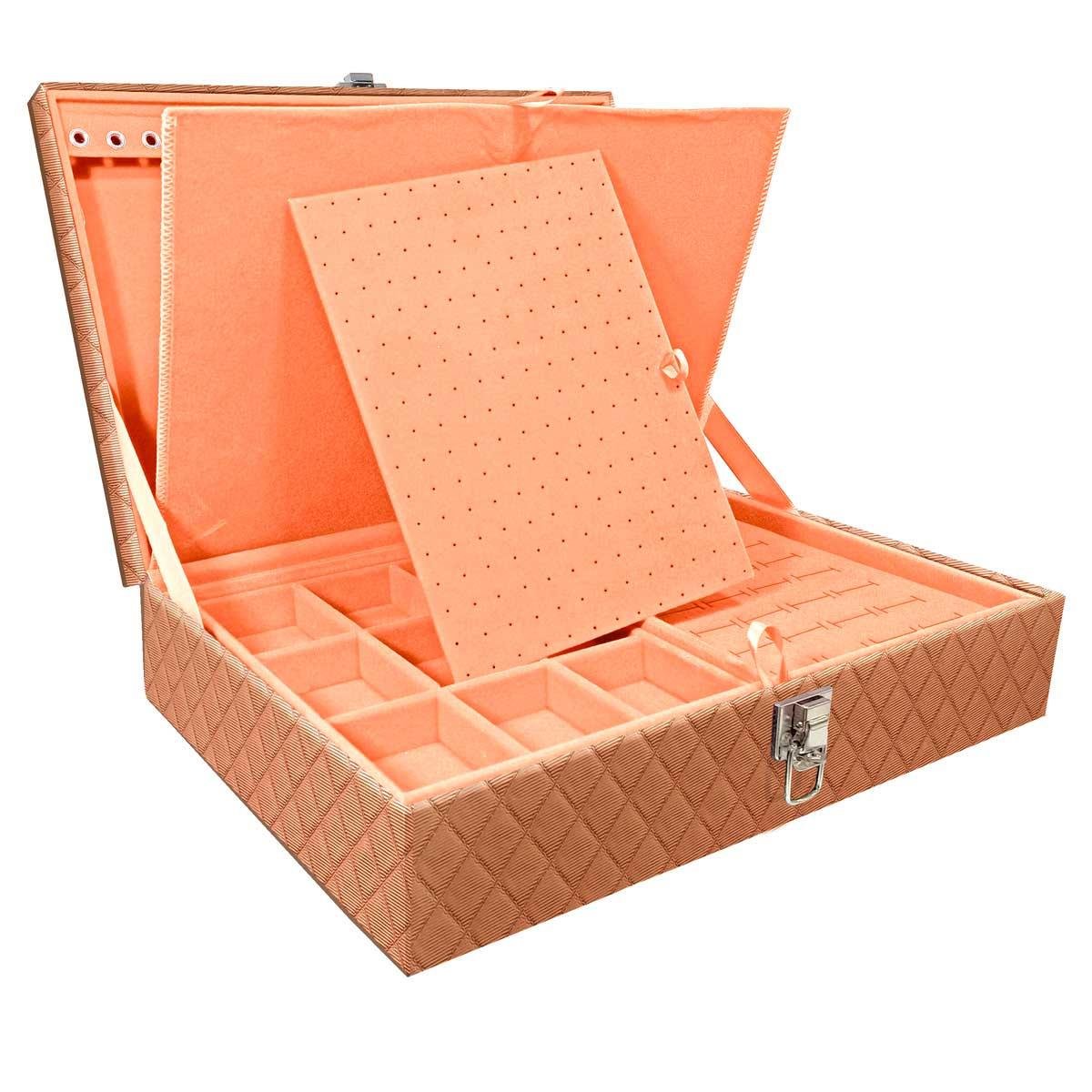 Estojo Maleta Porta Jóias Dupla Grande Dijon Cobre